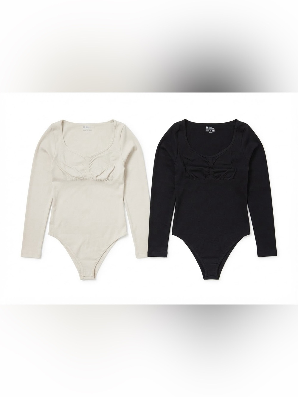 NWT TOB 2-Pack Seamless Ribbed Long Sleeve Bodysuits Black & Pumice Grey Medium